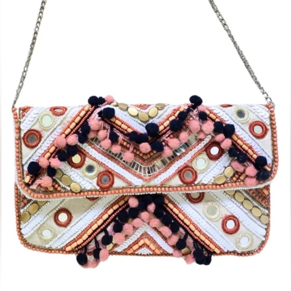 Boho Chic Beaded Y2K Handbag Clutch Gypsy Purse Sequins Clements Ribeiro Vintage